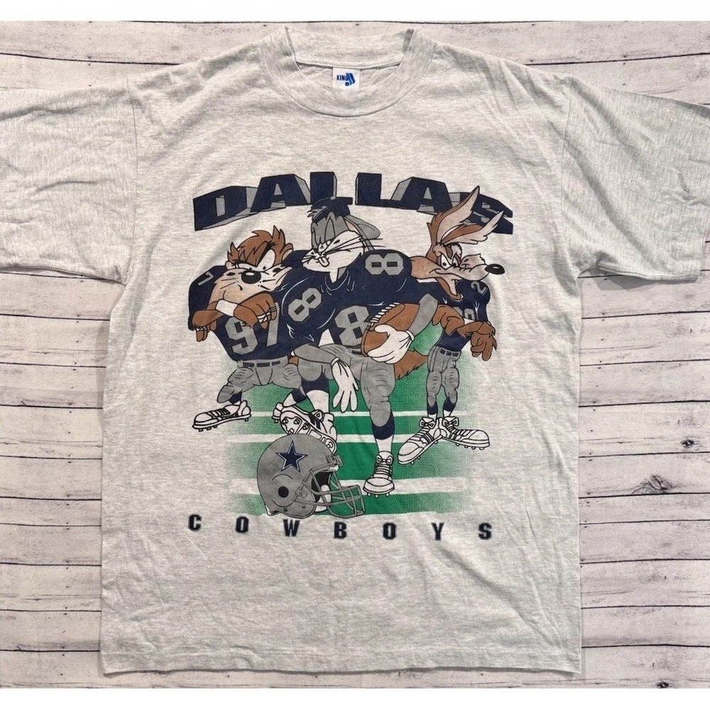 VTG 90s Dallas Cowboys Shirt Sz L Looney Tunes Taz Bugs Bunny Single Stitch NFL